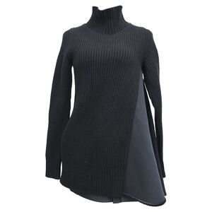 Sacai Knitted Turtleneck Mini Dress in Black Wool